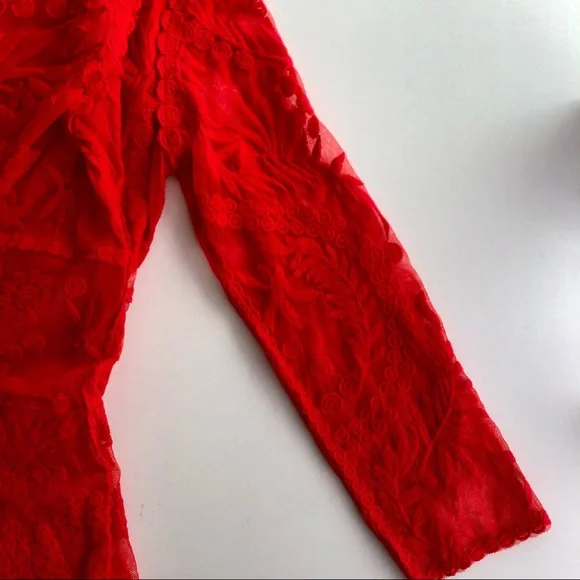 Express| NWT|Bold Red Lace Mini Dress| Long Sleeve Size XS - Picture 3 of 4